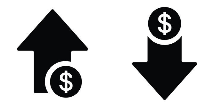 dollar rising and falling arrow icon. dollar increase and decrease icon. vector illustration transparent background