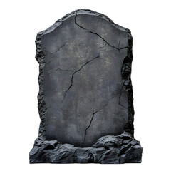 Cracked Stone Tombstone Isolated on White Background