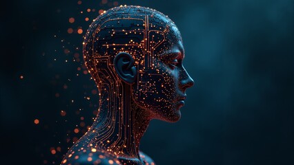 Obraz premium Exploring the fusion of technology and humanity through a digital silhouette