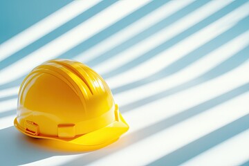 Bright Yellow Construction Helmet Resting on a Clean Surface While Light Casts Playful Shadows