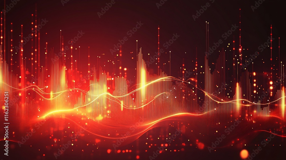 Aufkleber abstract visualization of sound waves with vibrant red and orange tones.