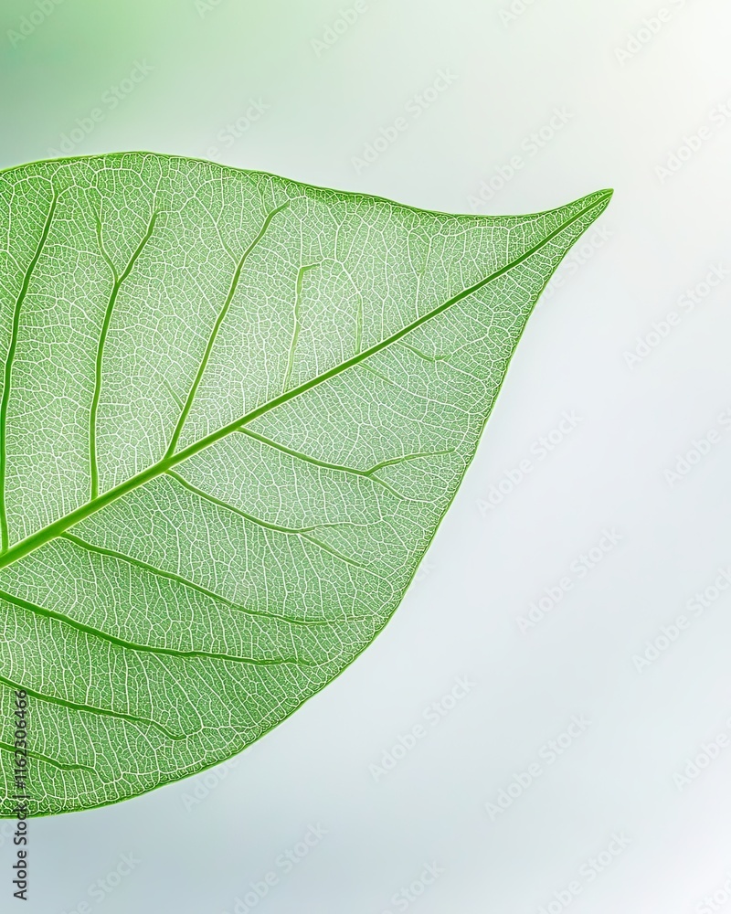 Poster close up of a fresh green leaf highlighting its intricate veins and delicate texture