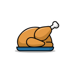 chicken meat icon vector design template in white background Pro Vector.Roasted turkey design. Thanksgiving food symbol. Cartoon style vector. Pro Vector
