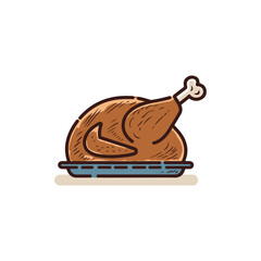 chicken meat icon vector design template in white background Pro Vector.Roasted turkey design. Thanksgiving food symbol. Cartoon style vector. Pro Vector