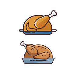 chicken meat icon vector design template in white background Pro Vector.Roasted turkey design. Thanksgiving food symbol. Cartoon style vector. Pro Vector