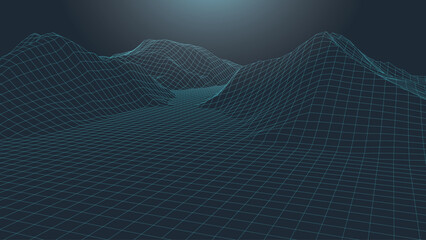 Abstract digital landscape. Wireframe landscape background. 3d futuristic vector illustration.	