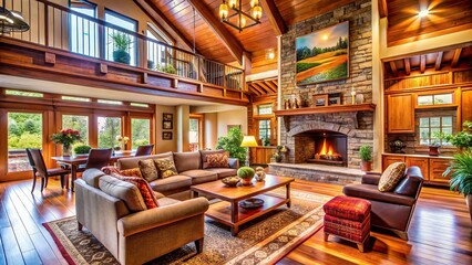 Chic Country House Interior - Open Plan, Wood, Hearth