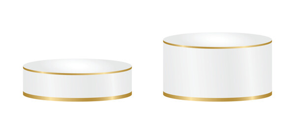 simple white podium with golden ring. blank podiums and pedestals for product presentation and advertising. 3D vector illustration and transparent png.