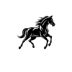 Wild horse black silhouette flat vector illustration.Black and white horse running gracefully for modern logos and designs, white background.Wild horse black silhouette flat vector illustration.