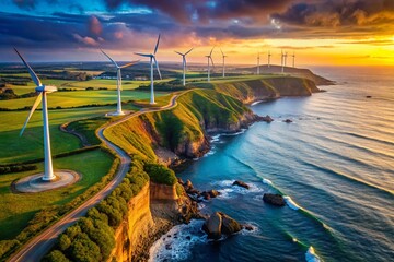 Coastal Cliffside Wind Turbines - Renewable Energy Landscape