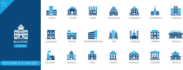Building Icon Set - Solid Icon Collection. Flat Vector illustration.