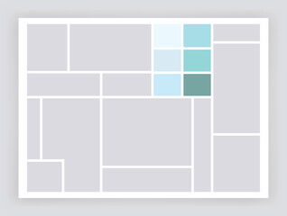 Photo collage template. Album brandboard, set portfolio images. Mood board background. Mosaic picture frame. Gallery banner. Vector illustration