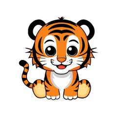 Cute cartoon baby tiger sitting happily in standard scale illustration.Cute outline sitting baby tiger vector cartoon illustration on white background .Illustration of Cartoon Cute Tiger.