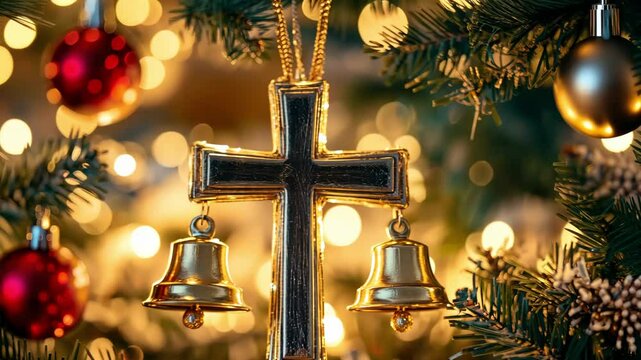 Christian Cross Christmas tree decoration Religion bell decoration Jesus birth
