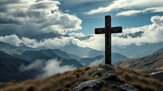 Cross with blue sky background clouds Christian Christianity catholic god jesus
