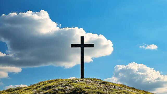 Cross with blue sky background clouds Christian Christianity catholic god jesus