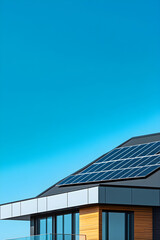 Fototapeta premium Modern Home with Solar Panels: Embracing Innovation and Sustainability Beneath Clear Blue Skies