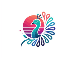 Colorful Peacock bird logo design icon vector illustration. Animal bird template.