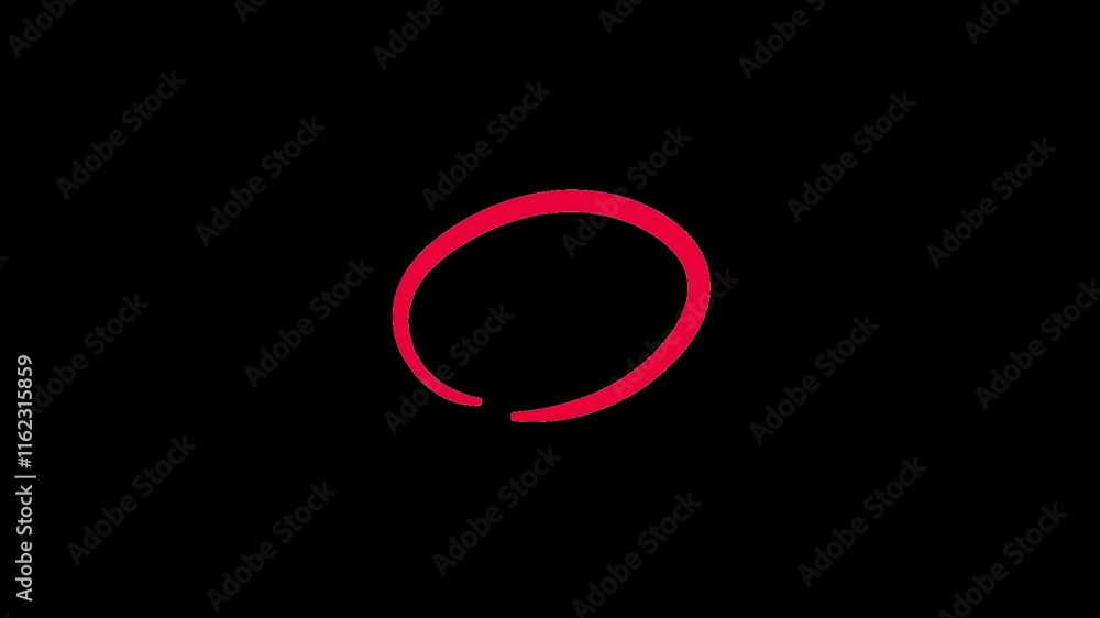 Poster grunge red circle highlighter scribble animation isolated on transparent background. 4k animation