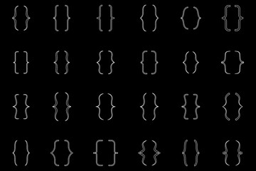 Curly braces, double symmetric brackets. Vector Typography symbols pair, frames for punctuation, maths, elements sign