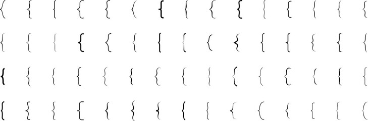 Text brackets, black quotation marks. Curly braces, double symmetric and angle brackets. Vintage typographic symbol, calligraphic quote frame. Doodle, element lettering. Frames for punctuation, maths