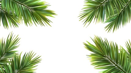 Lush Green Palm Fronds Frame White Background