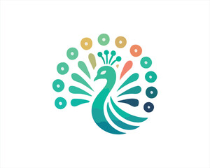 Colorful Peacock bird logo design icon vector illustration. Animal bird template.