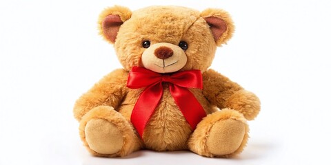 Obraz premium Cute Red Bow Teddy Bear Plush - Adorable Fluffy Bear