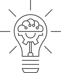 Creative idea flat line icon. Idea sign, solution, thinking concept. Lighting Electric lamp, electricity. Brain in lightbulb vector illustration. Thin sign of innovation, solution, education logo.