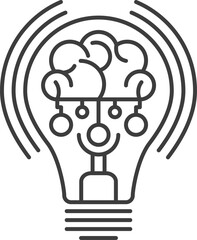 Creative idea flat line icon. Idea sign, solution, thinking concept. Lighting Electric lamp, electricity. Brain in lightbulb vector illustration. Thin sign of innovation, solution, education logo.
