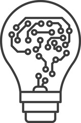 Creative idea flat line icon. Idea sign, solution, thinking concept. Lighting Electric lamp, electricity. Brain in lightbulb vector illustration. Thin sign of innovation, solution, education logo.