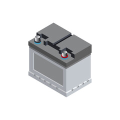 High-Quality Isometric Illustration of a Car Battery with Positive and Negative Terminals for Automotive and Industrial Use Isolated on White Background