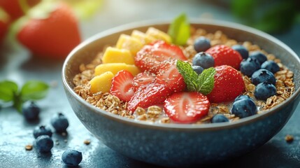 Healthy Breakfast Bowl with Granola, Chia Seeds, and Fresh Fruits