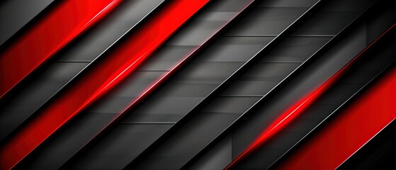 Obraz premium Dark grey black abstract background with red glowing lines design for social media post, 