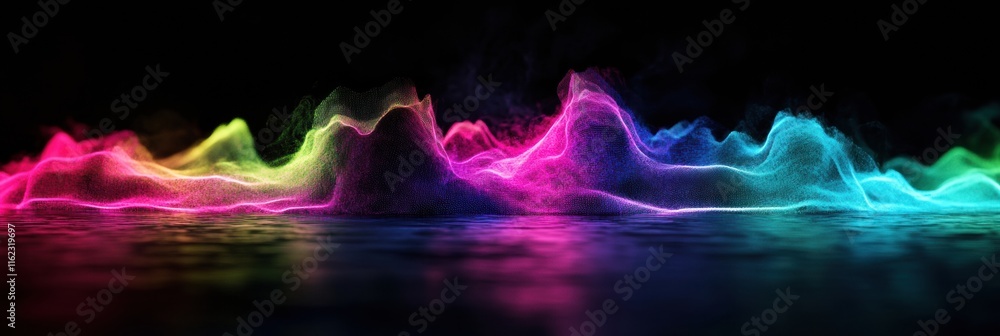 Leinwandbilder pulsating 3d light waves emit a vibrant neon glow in a dark ambient space. generative ai