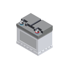 High-Quality Isometric Illustration of a Car Battery with Positive and Negative Terminals for Automotive and Industrial Use Isolated on White Background