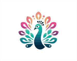 Fototapeta premium Colorful Peacock bird logo design icon vector illustration. Animal bird template.