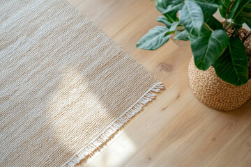 Natural fibers create warmth in modern living space with decorative plant
