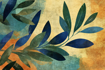 Colorful abstract illustration of leaves on textured background