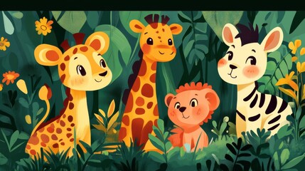 Naklejka premium Playful Animals in a Lush Jungle Setting