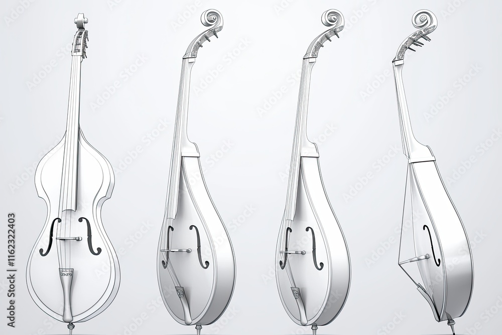 Poster Elegant Line Drawings Showcase the Unique Forms of Classical Musical Instruments