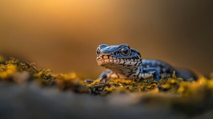 Reptile on Mossy Ground in Golden Hour Lighting