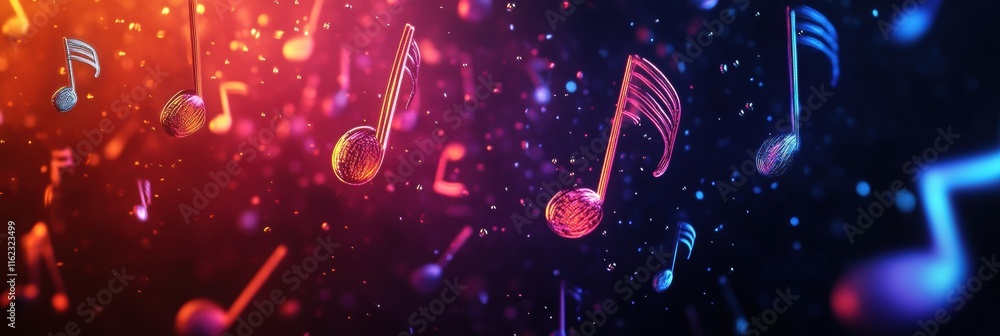 Poster vibrant 3d music notes floating in colorful background creating a lively atmosphere full of melody a