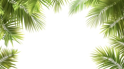 Lush Green Palm Fronds Frame White Background