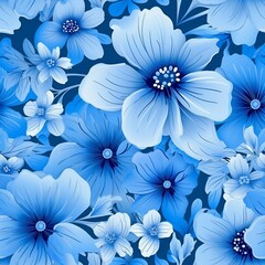 Watercolor floral seamless pattern with blue flowers