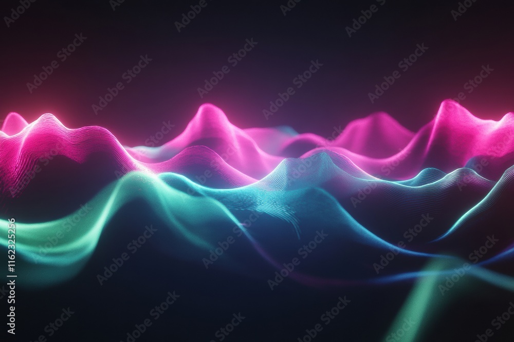 Aufkleber Pulsating neon light waves create a vibrant visual experience in a dark setting. Generative AI