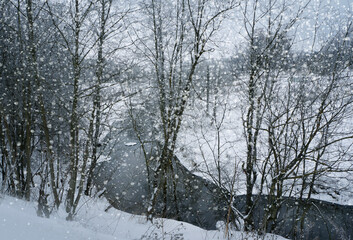 Snowy winter landscape, snowstorm scene  