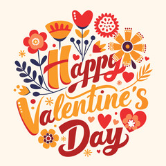 Vintage 'Happy Valentine's Day' Vector with Bold Typography and Heart Design on White Background for Recraft.ai
