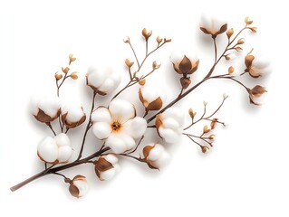 Cotton Plant Branch  White Fluffy Flowers  Natural Texture