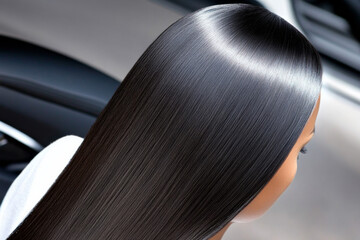 Smooth, shiny hair styling at a salon during afternoon beauty session